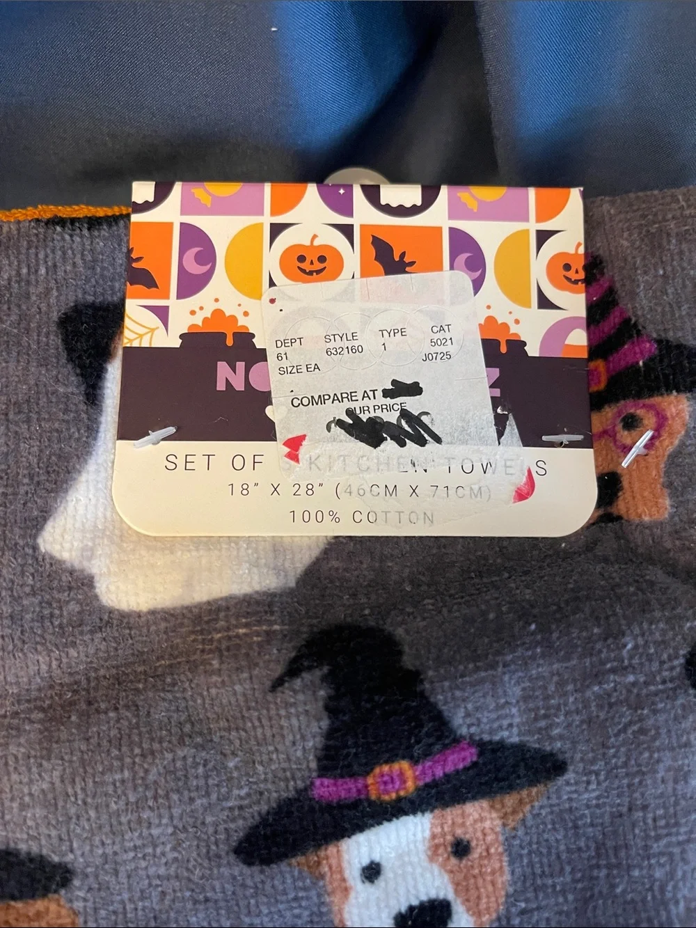 3 Pack Halloween Theme Dog Print Kitchen Towels - Gray & Orange